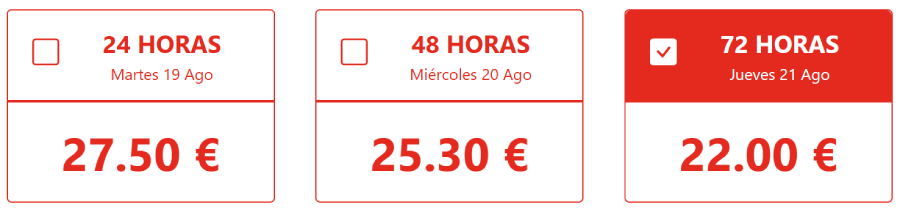Ejemplo de gastos de envío según plazo de producción